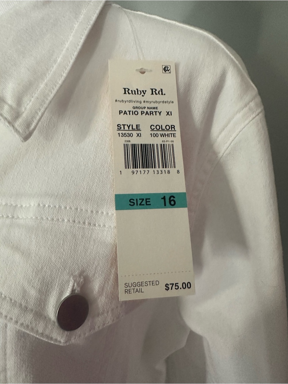 Ruby Rd. White Ruffled-Hem Jean Jacket - Picture 3 of 6